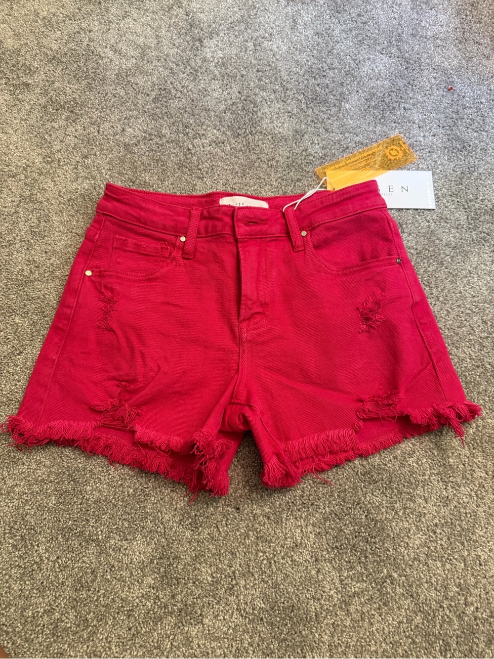 Risen Women’s Fuchsia Frayed Hem Denim Shorts